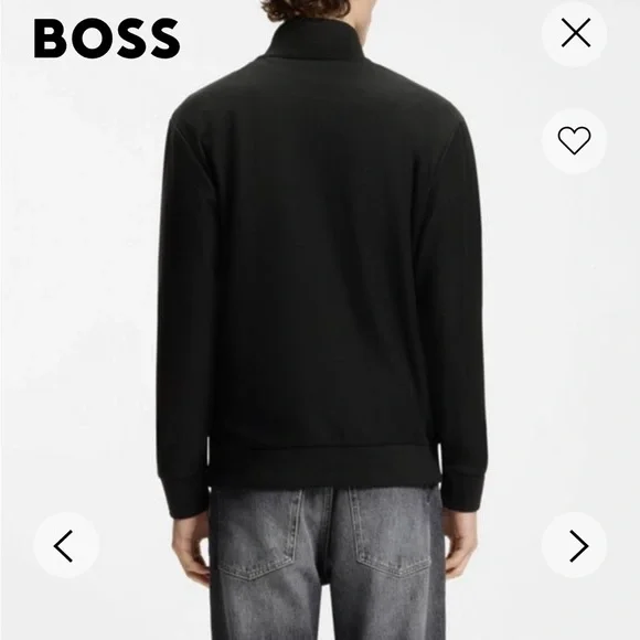 BOSS Men's 3/4 Zip-Up Black Sweater